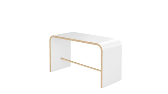 Tojo sit - Weißer Designhocker aus Holz mit gebogenen Seiten und integrierter Fußstütze – stilvolles Sitzmöbel für Küche oder Bar