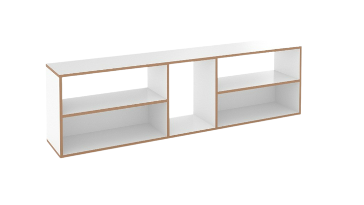 Modulares Regal Tojo hanibal in Weiß mit natürlicher Kantenoptik – geradliniges Design mit zwei offenen Fächern und Mittelsteg.