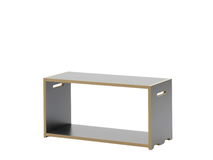 Stapelbares Regalmodul Tojo hochstapler in dunklem Holzdekor mit seitlichen Grifföffnungen – flexibel kombinierbar für individuelle Regalsysteme