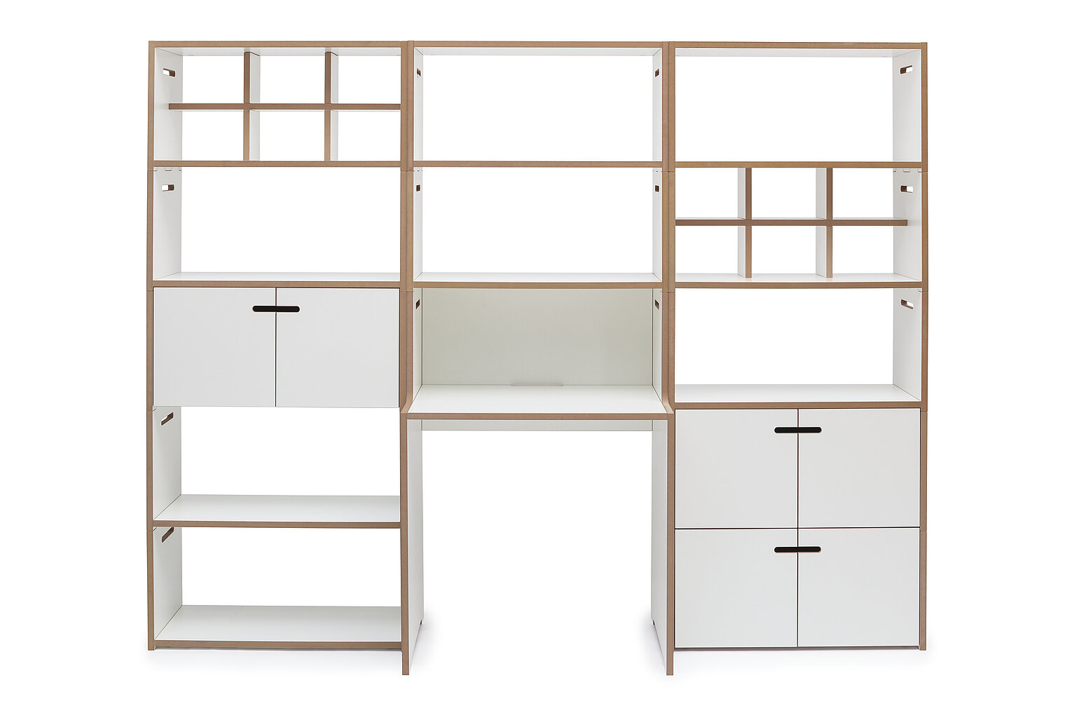 Modulares Regalsystem mit integriertem Schreibtisch von Tojo in Weiß und Holzoptik