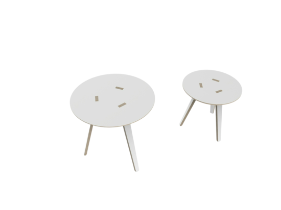 Zwei runde Tojo Beistelltische mit schlichten, weißen Platten und konischen Beinen – ideal als Wohnzimmertisch oder Nachttisch