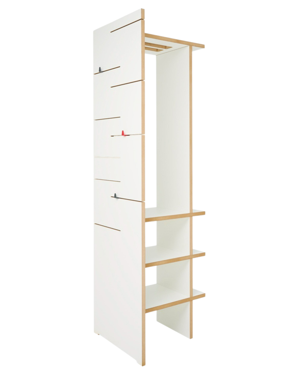 Weiße Garderobe Tojo angeber 500 mit offenen Regalböden und Stecksystem in modernem Design