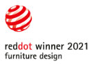 Red Dot Award 2021 Gewinnerlogo mit rotem, spiralförmigem Punkt auf weißem Hintergrund