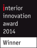 Logo des Interior Innovation Award 2014 mit dem Schriftzug „Winner“ auf schwarzem Hintergrund