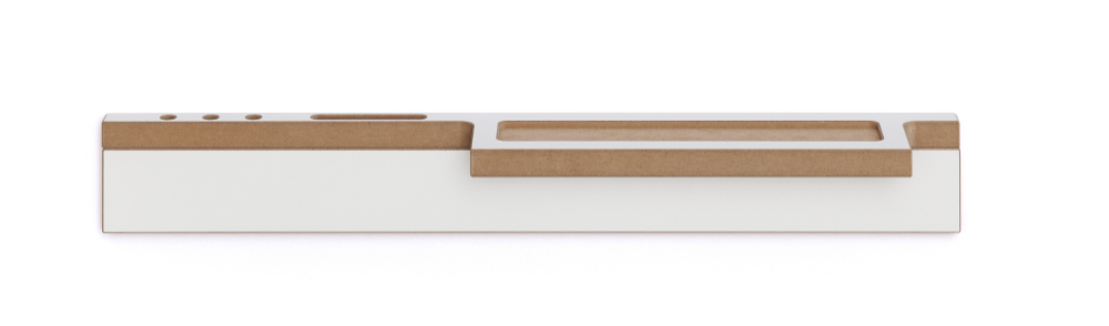 Tojo Grad Garderobe in modernem Design mit weißen und braunen Akzenten, ideal für stilvolle Eingangsbereiche und minimalistisches Interieur