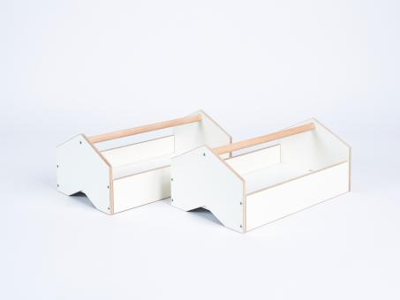 Set von zwei Tojo Kindermöbel "Kisten" aus weißem Holz, ideal für Spielzeugaufbewahrung im Kinderzimmer