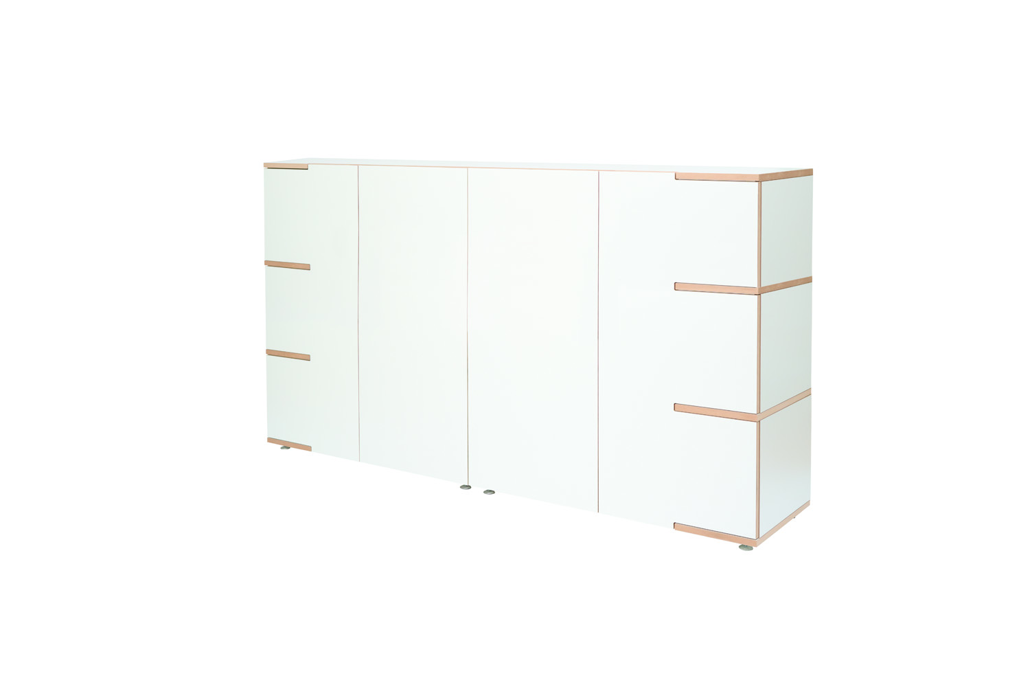 Weißes Sideboard Tojo stau in breiter Ausführung mit minimalistischer Front und markanter Kantenoptik