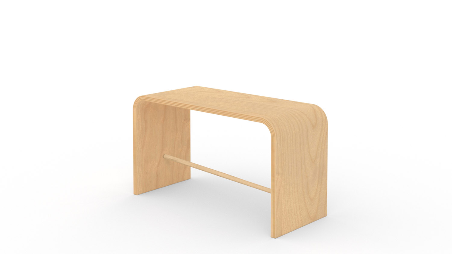 Moderner Hocker Tojo sit aus Holz mit abgerundeter Sitzfläche und Querstrebe, schlichtes Sitzmöbel im minimalistischen Stil